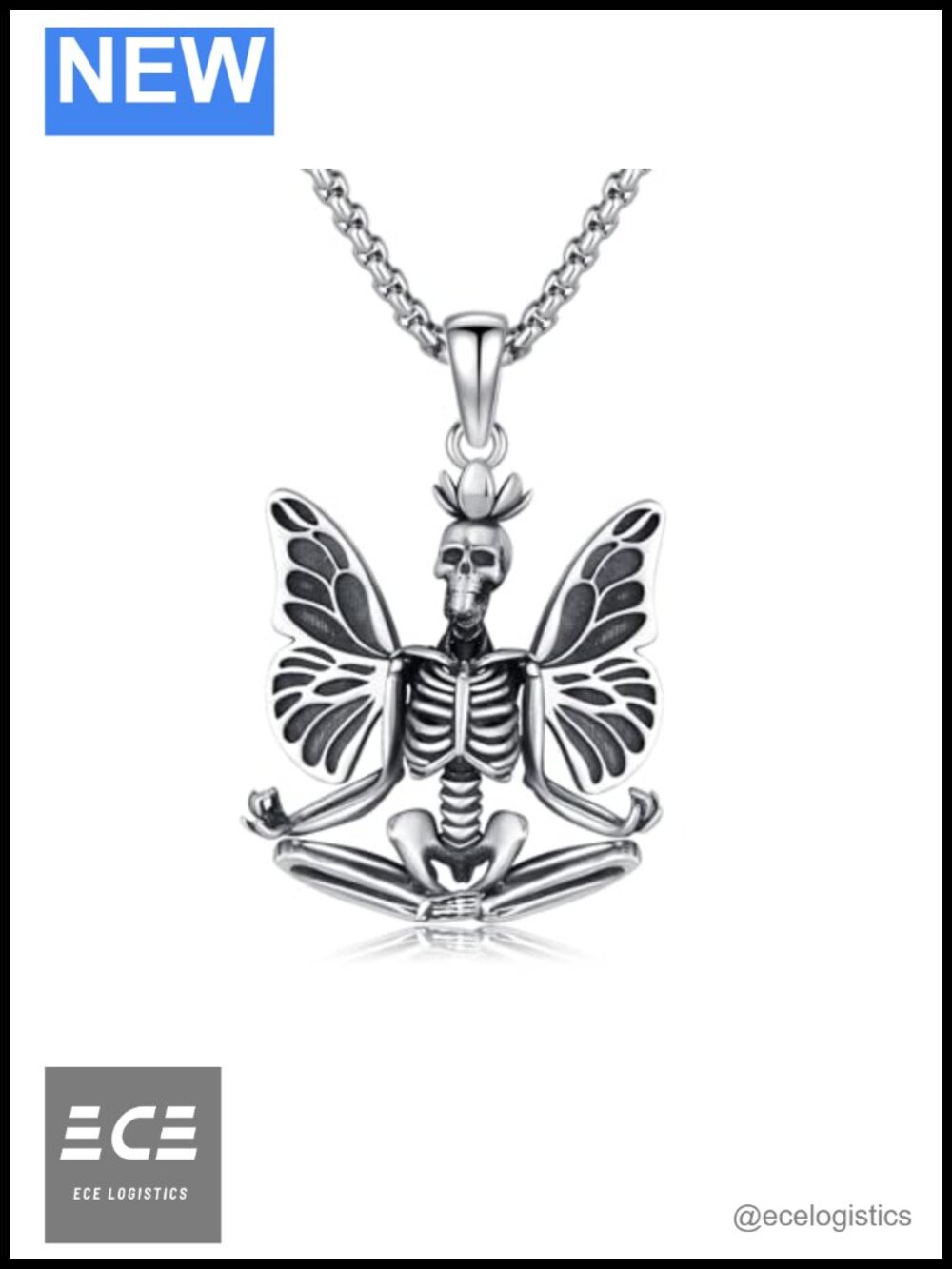 925 Sterling Silver Skull Necklace Gothic Yoga Meditation Pendant